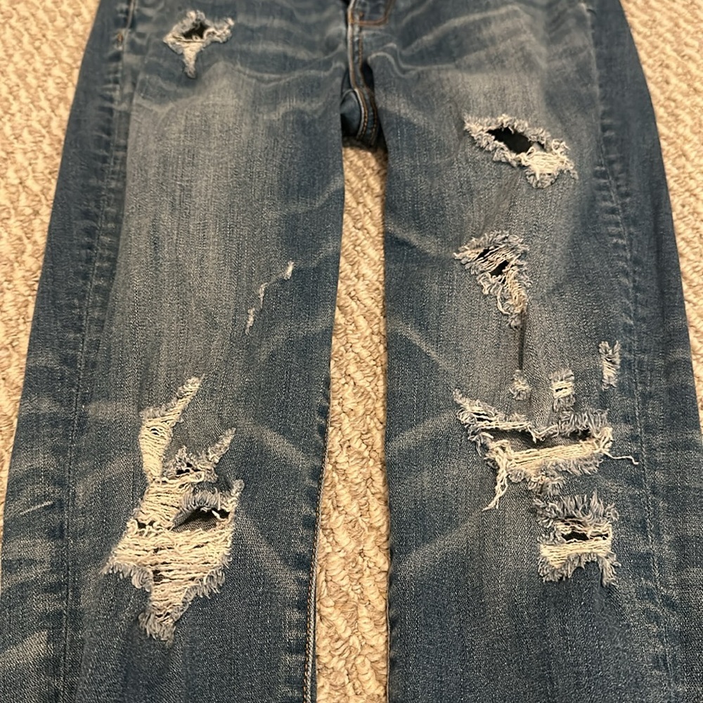 Women American eagle high rise jegging sz 8 w rips blue - Picture 4 of 8